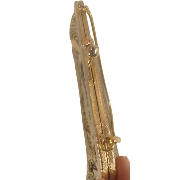 Vintage Floral Tapestry Purse Mid-Century Needlepoint Evening Bag Cottagecore - Picture 3 of 8